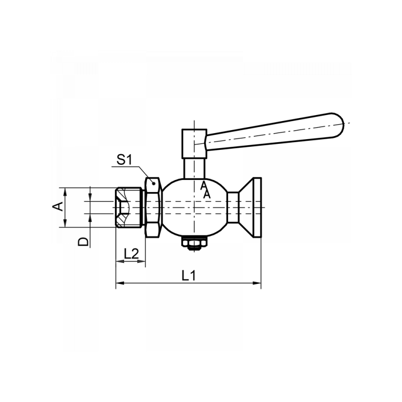 Ablasshahn, Ausführung Außengewinde x gerader Auslauf, Material: Messing, 1.4571