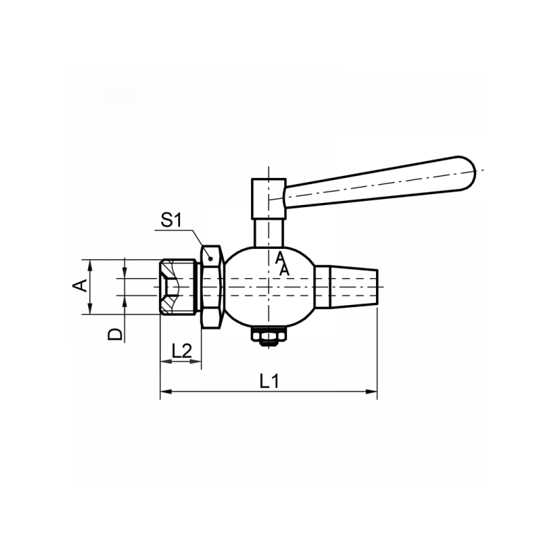 Ablasshahn, Ausführung Außengewinde x Probierspitze, Material: 1.4571