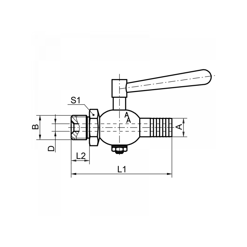 Ablasshahn, Ausführung Außengewinde x Schlauchtülle, Material: 1.4571