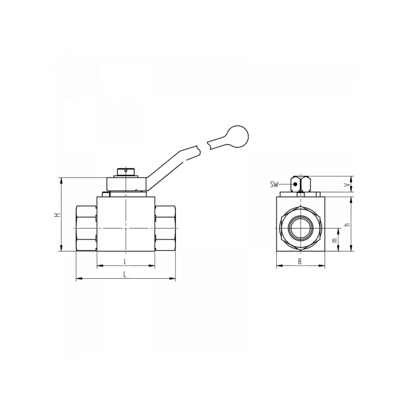 Blockkugelhahn, beiderseits Schneidringanschluss DIN 2353, schwere Reihe, Edelstahl 1.4571