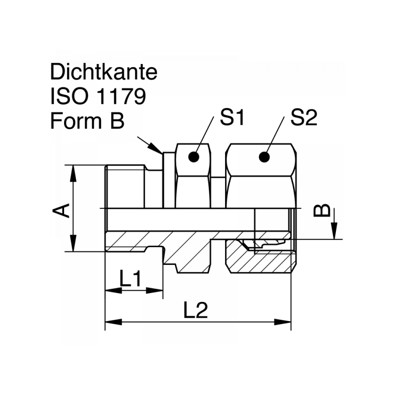 Einstellbare gerade Verschraubung mit Schaft, Einschraubgewinde BSPP mit Dichtkante Form B, leichte + schwere Reihe
