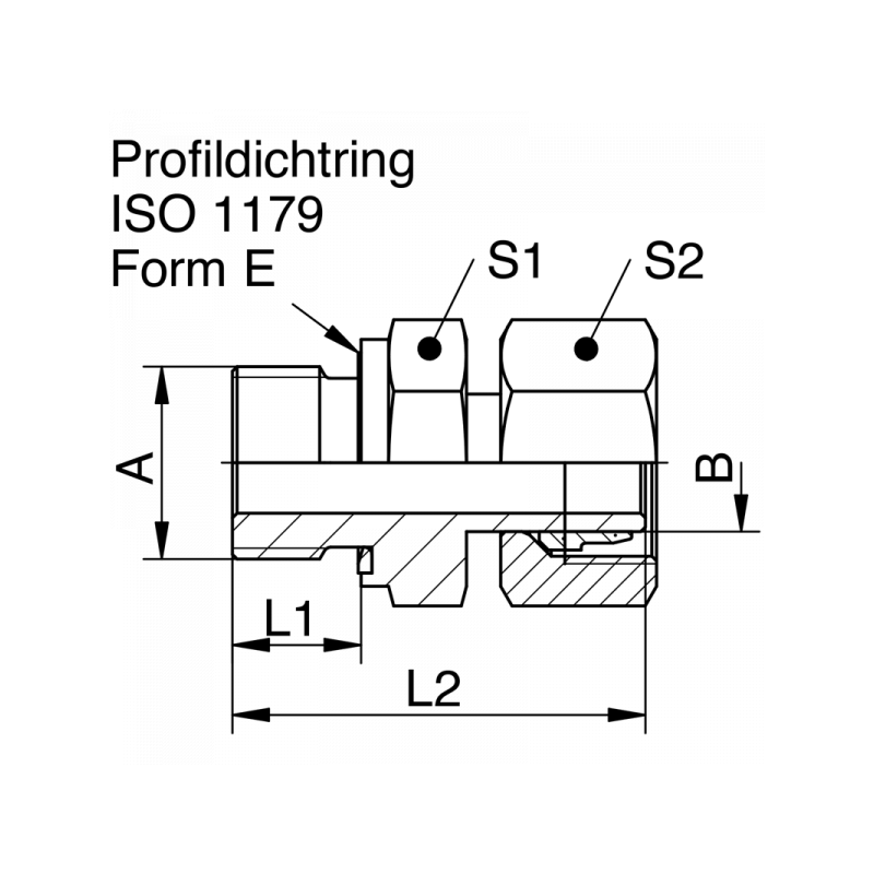 Einstellbare gerade Verschraubung mit Schaft, Gewinde BSPP mit Dichtkante Form E, leichte + schwere Reihe 