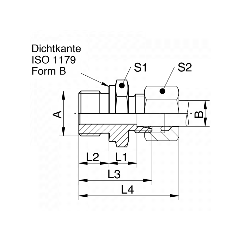 Gerade Einschraubverschraubung, Einschraubgewinde BSPP mit Dichtkante Form B, leichte Reihe