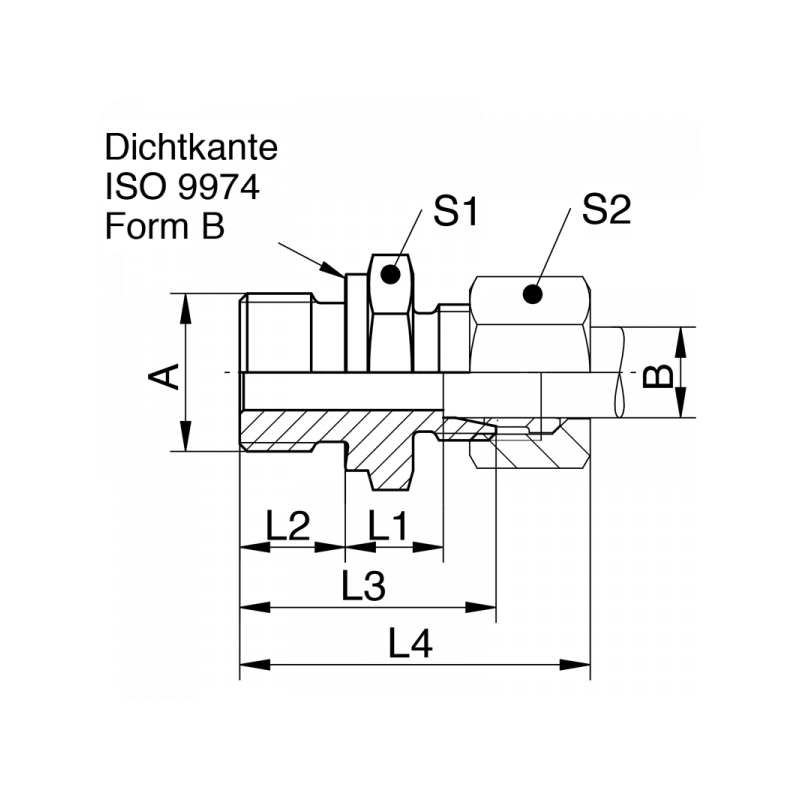 Gerade Einschraubverschraubung, Einschraubgewinde metrisch mit Dichtkante Form B, leichte Reihe
