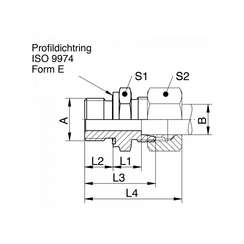 Gerade Einschraubverschraubung, Einschraubgewinde metrisch mit Dichtkante Form E, leichte Reihe