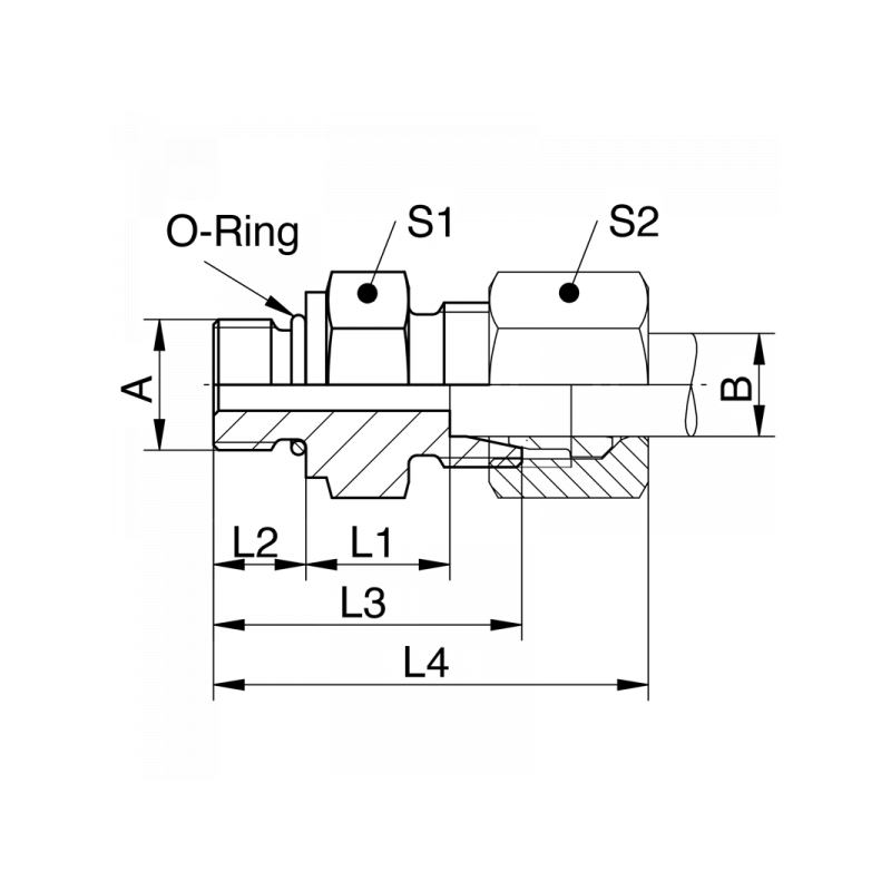 Gerade Einschraubverschraubung, Einschraubgewinde UNF mit Viton O-Ring, schwere Reihe