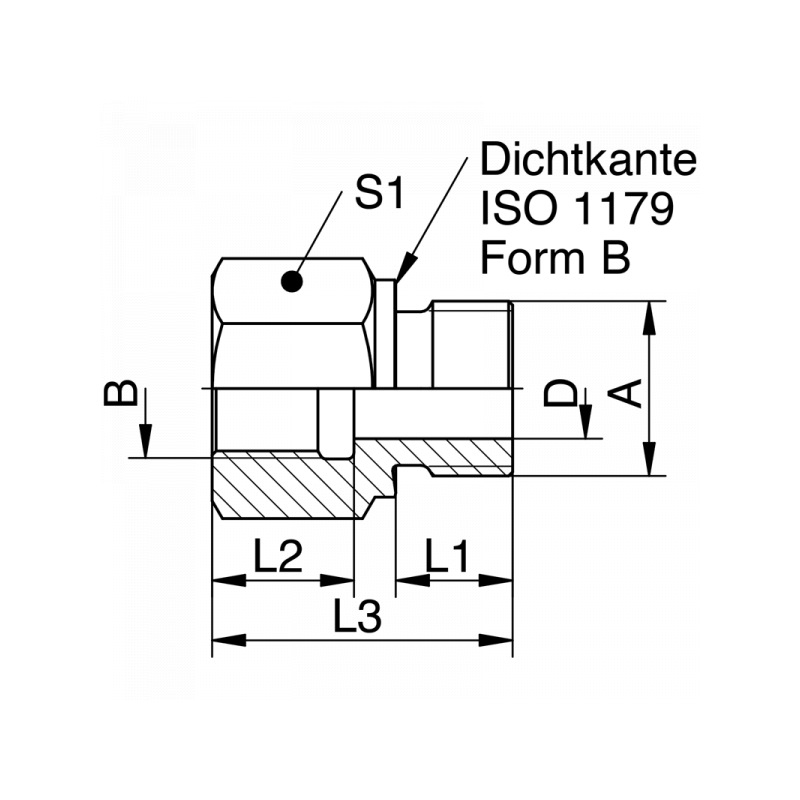 Gewindereduzierung, Einschraubgewinde BSPP mit Dichtkante Form B, Aufschraubgewinde BSPP