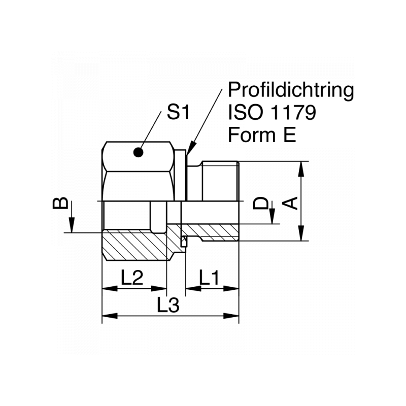 Gewindereduzierung, Einschraubgewinde BSPP mit Dichtkante Form E, Aufschraubgewinde BSPP