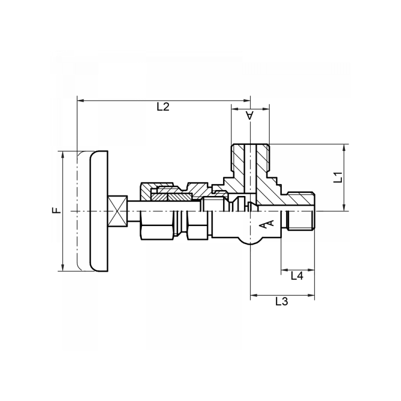 Hochdruck-Absperr-Eckventil, beiderseits BSPP Außengewinde, Material: 1.0460, 1.4571, 1.4104
