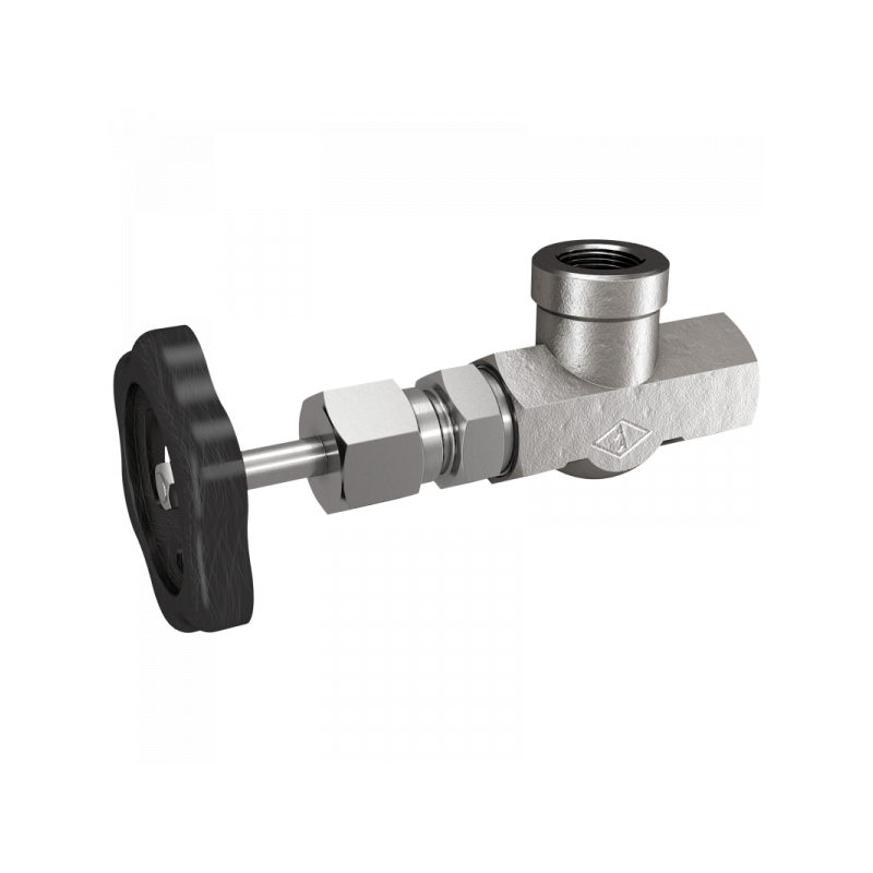 Hochdruck-Absperr-Eckventil, beiderseits BSPP Innengewinde, Material: 1.0460, 1.4571, 1.4104