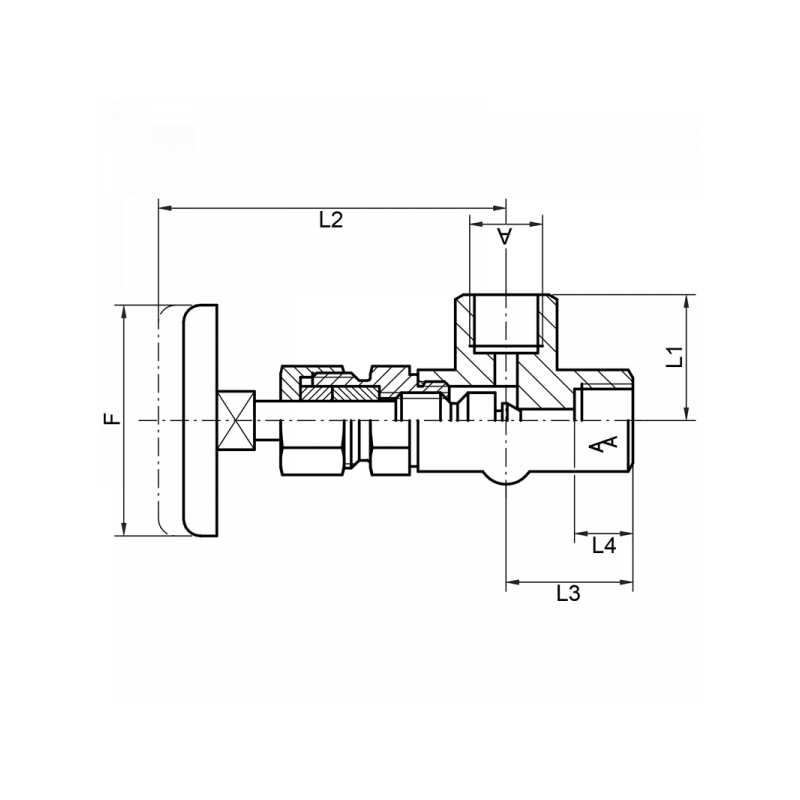 Hochdruck-Absperr-Eckventil, beiderseits BSPP Innengewinde, Material: 1.0460, 1.4571, 1.4104