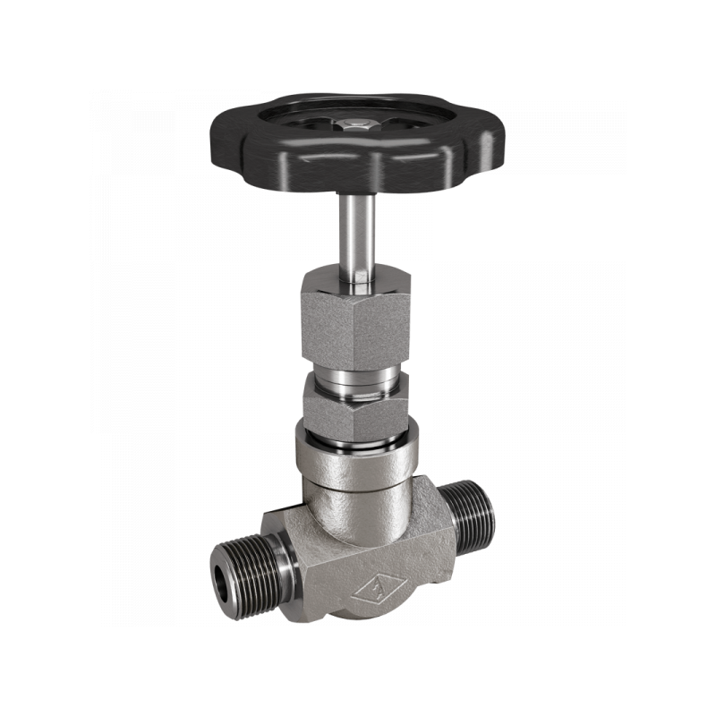 Hochdruck-Absperrventil, beiderseits BSPP Außengewinde, Material: 1.0460, 1.4571, 1.4104, 1.7335