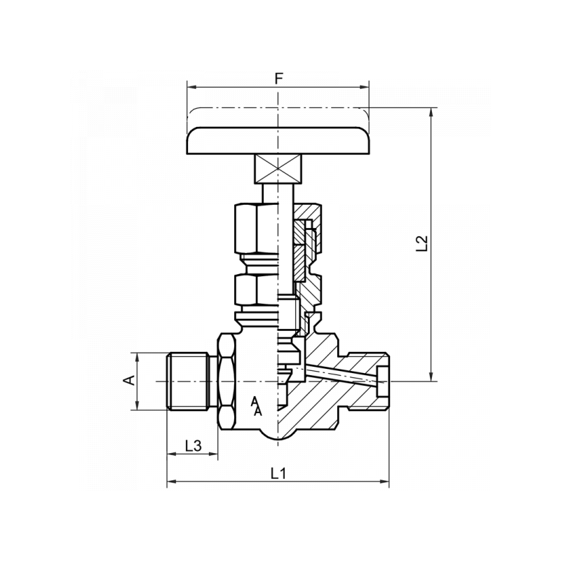 Hochdruck-Absperrventil, beiderseits BSPP Außengewinde, Material: 1.0460, 1.4571, 1.4104, 1.7335