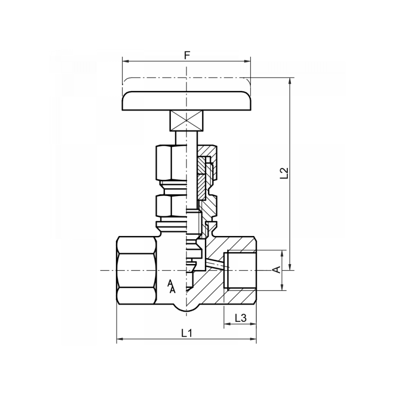 Hochdruck-Absperrventil, beiderseits BSPP Innengewinde, Material: 1.0460, 1.4571, 1.4104, 1.7335