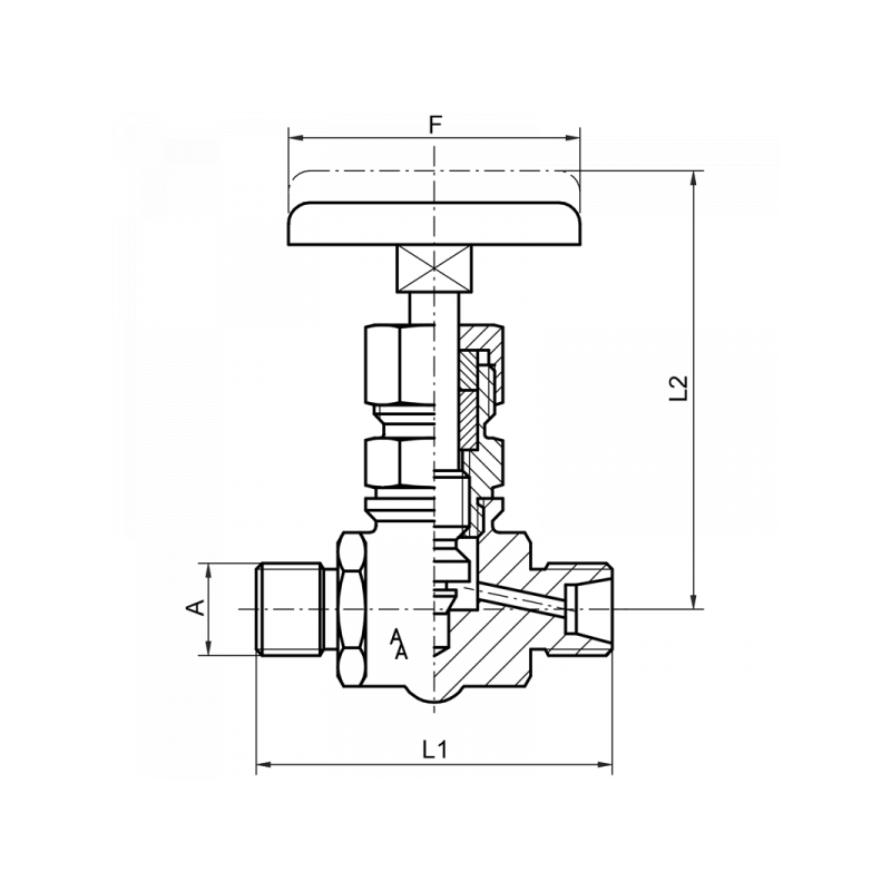 Hochdruck-Absperrventil, beiderseits Schneidringanschluss, leichte Reihe, Material: 1.0460, 1.4571, 1.4104