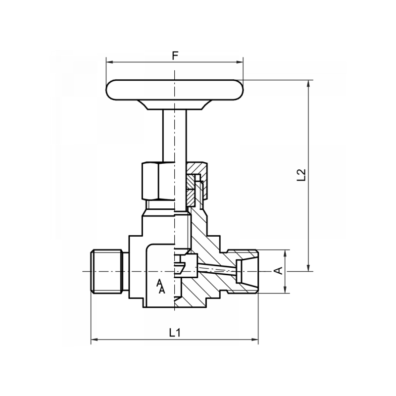 Kleinabsperrventil, beiderseits Schneidringanschluss, leichte Reihe, Material: 1.0460, 1.4571, 1.4104