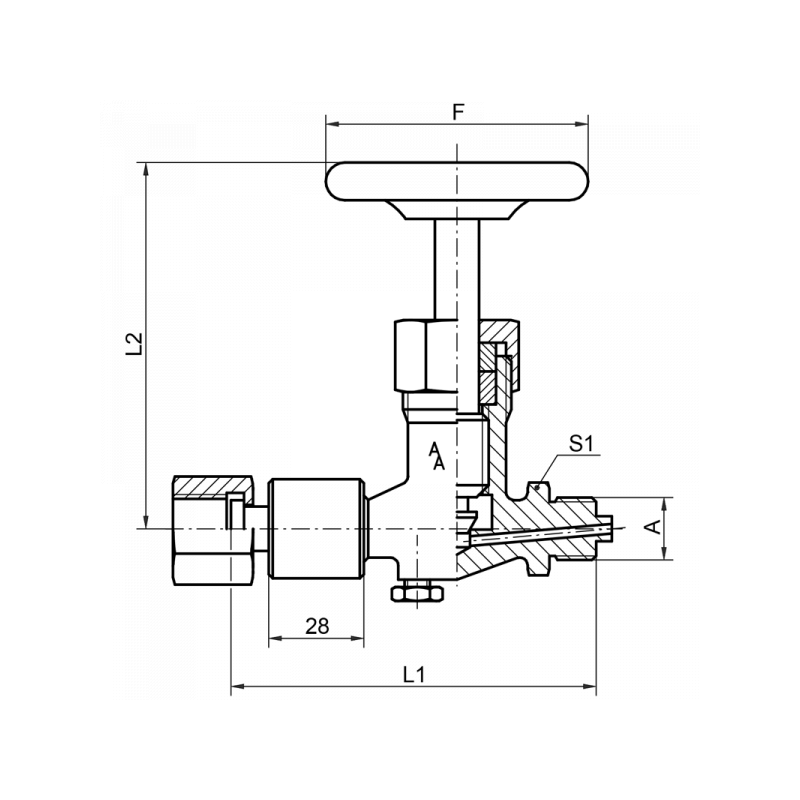 Manometer-Absperrventil, DIN 16270, Zapfen x Schaft für Messgerätehalter mit loser Mutter