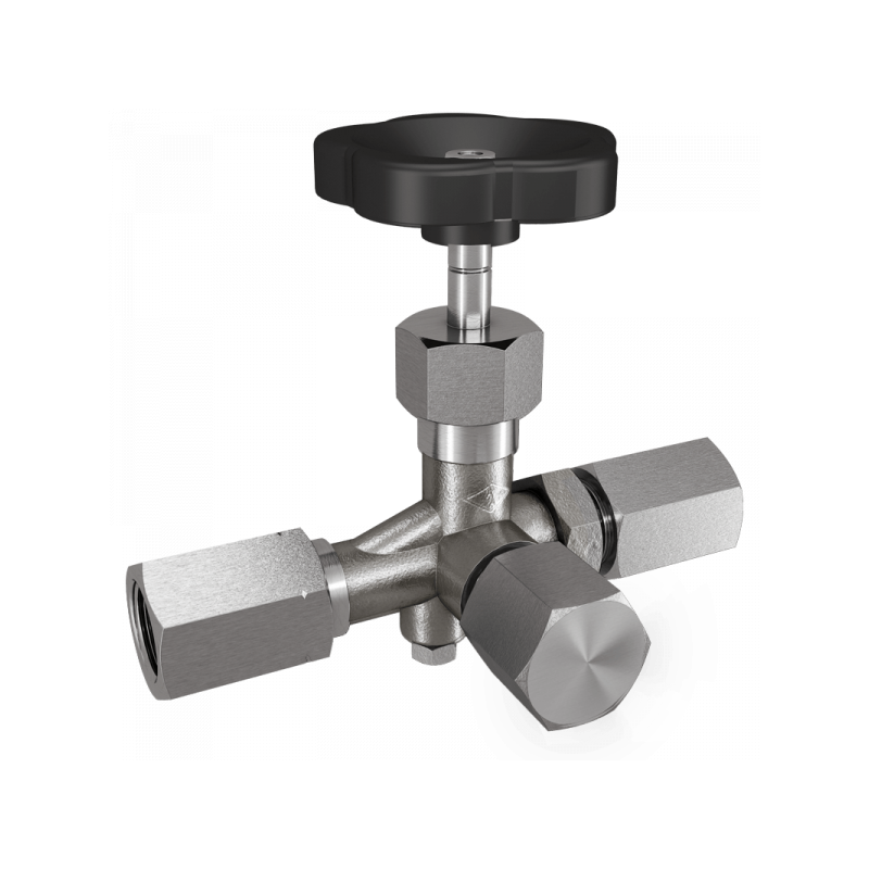 Manometer-Absperrventil, DIN 16271, Spannmuffe x Manometeranschlussmuffe mit Steg x Prüfzapfen M20 x1,5