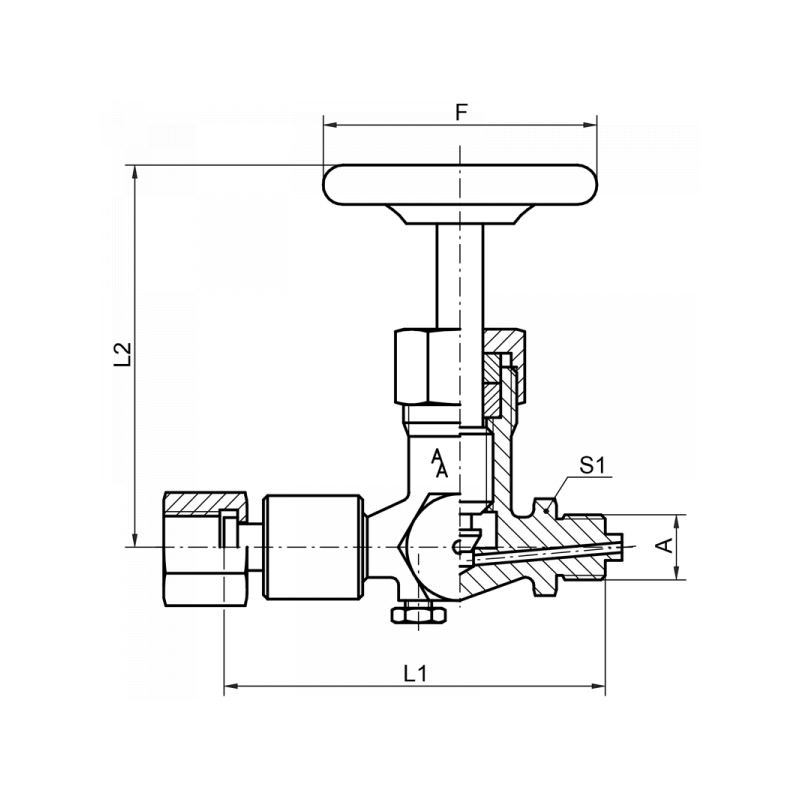 Manometer-Absperrventil, DIN 16271, Zapfen x Schaft für Messgerätehalter mit loser Mutter x Prüfzapfen M20 x 1,5