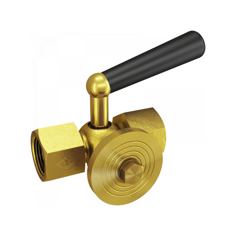 Manometer-Absperrhahn, Muffe x Muffe x Prüfflansch 40 x 5 mm, Material: Messing