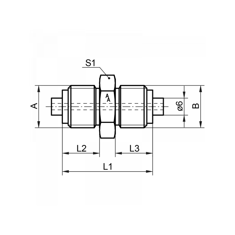 Manometer Doppelnippel, rechts x rechts, Material: Messing, Stahl, 1.4571