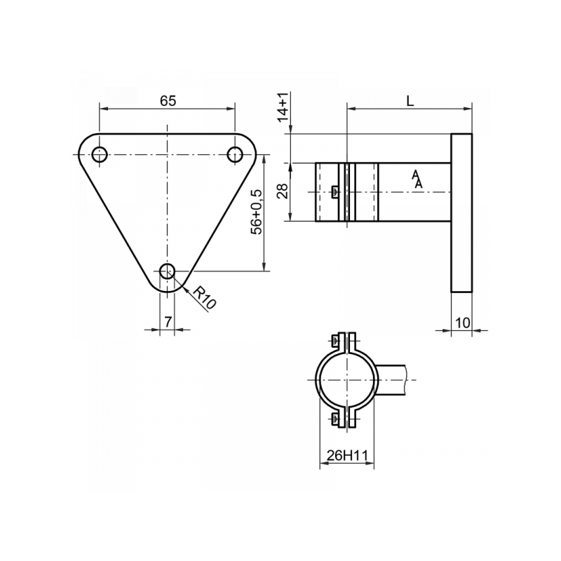 Messgerätehalter, DIN 16281, Material: Aluminium, 1.4571