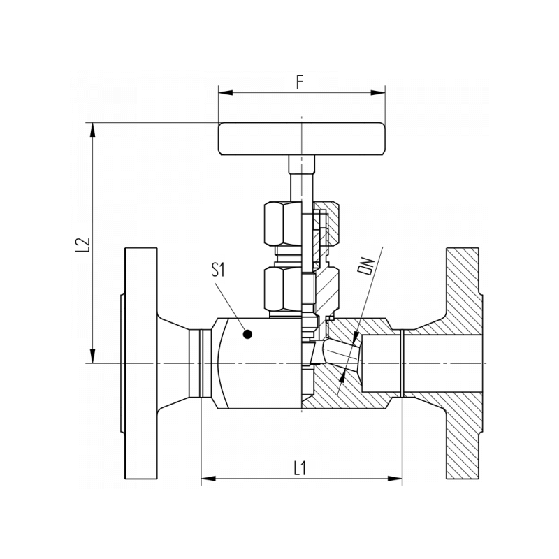 Nadelventil mit DIN-Flanschen, Material: 1.4571