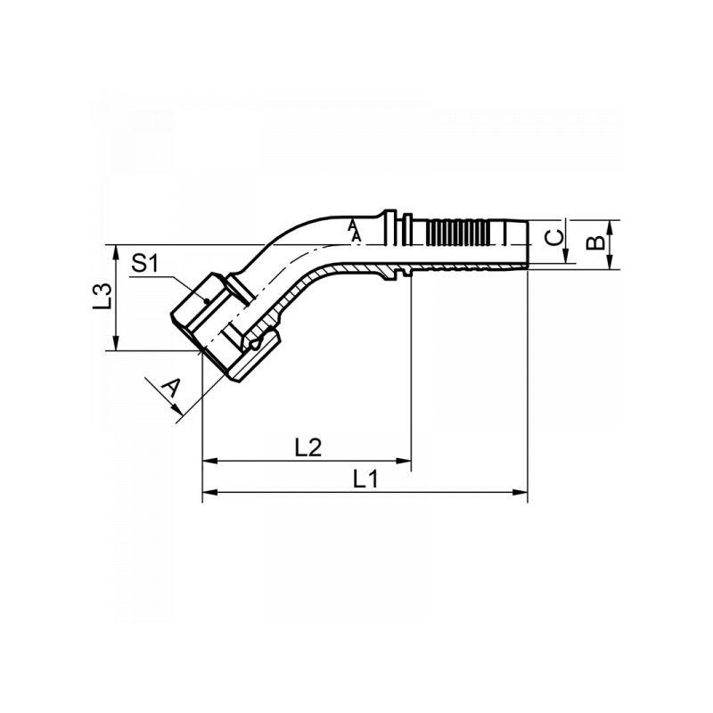 Pressnippel DKJ 45°, Dichtkegelmit 74° Konus, Dichtkopf UNF Gewinde