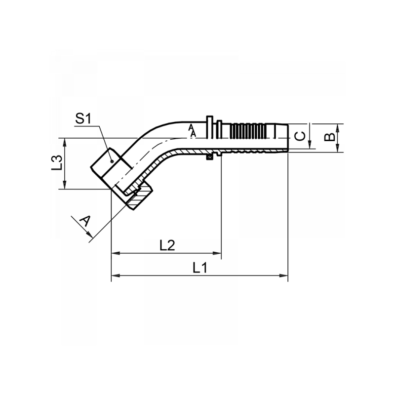 Pressnippel DKL 45°, Dichtkegel mit 24° Konus, leichte Reihe, Dichtkopf metrisch