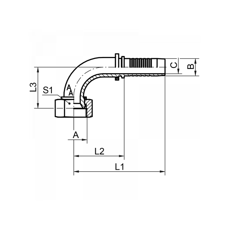 Pressnippel DKM 90°, Dichtkegel mit 24° + 60° Konus, sehr leichte Reihe, Dichtkopf metrisch