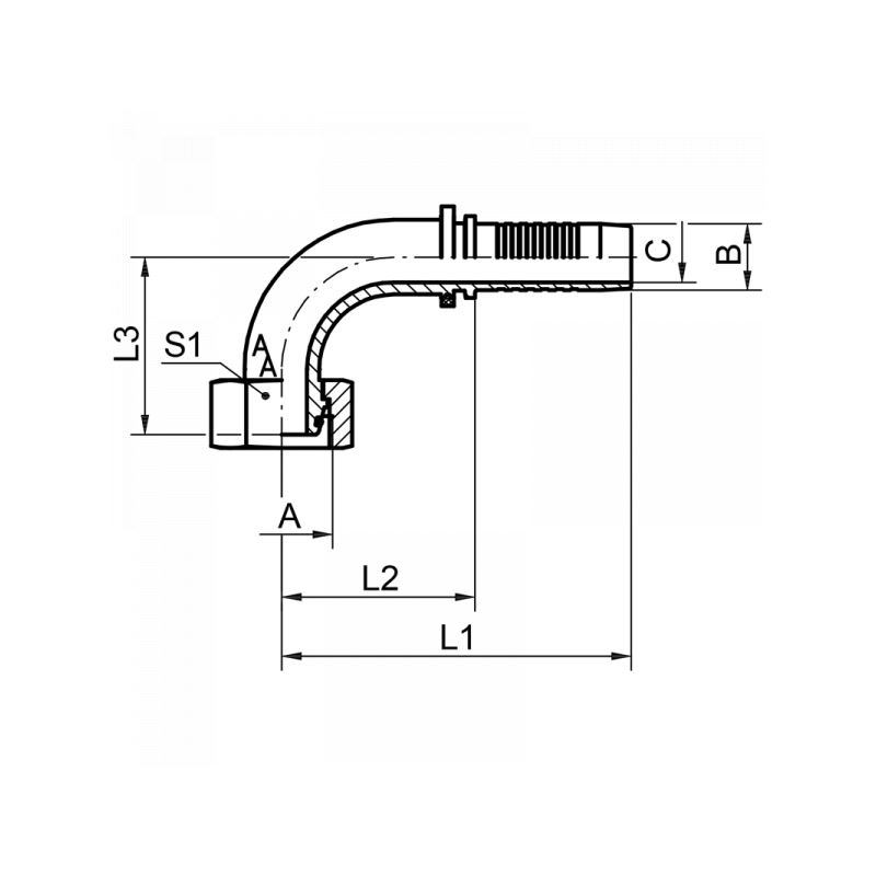 Pressnippel DKOL 90°, Dichtkegel mit 24° Konus und O-Ring, leichte Reihe, Dichtkopf metrisch