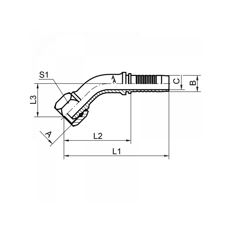 Pressnippel DKR 45°, Dichtkegel mit 60° Konus, Dichtkopf BSPP Gewinde