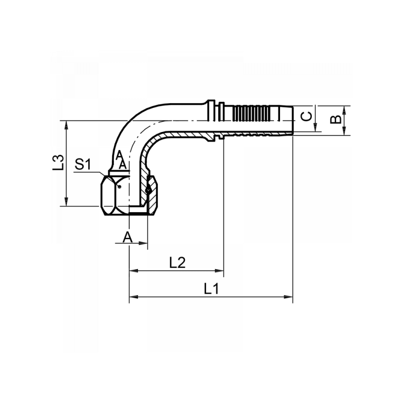Pressnippel DKR 90°, Dichtkegel mit 60° Konus, Dichtkopf BSPP Gewinde