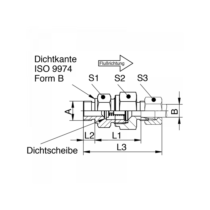 Rückschlagventil, Flußrichtung vom Einschraubgewinde zm Rohr, Gewinde BSPP mit Dichtkante Form B, leichte + schwere Reihe