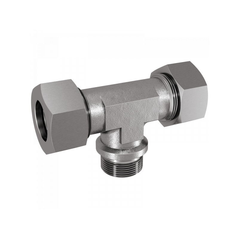 T-Einschraubverschraubung, Einschraubgewinde BSPP mit Dichtkante Form B, leichte + schwere Reihe