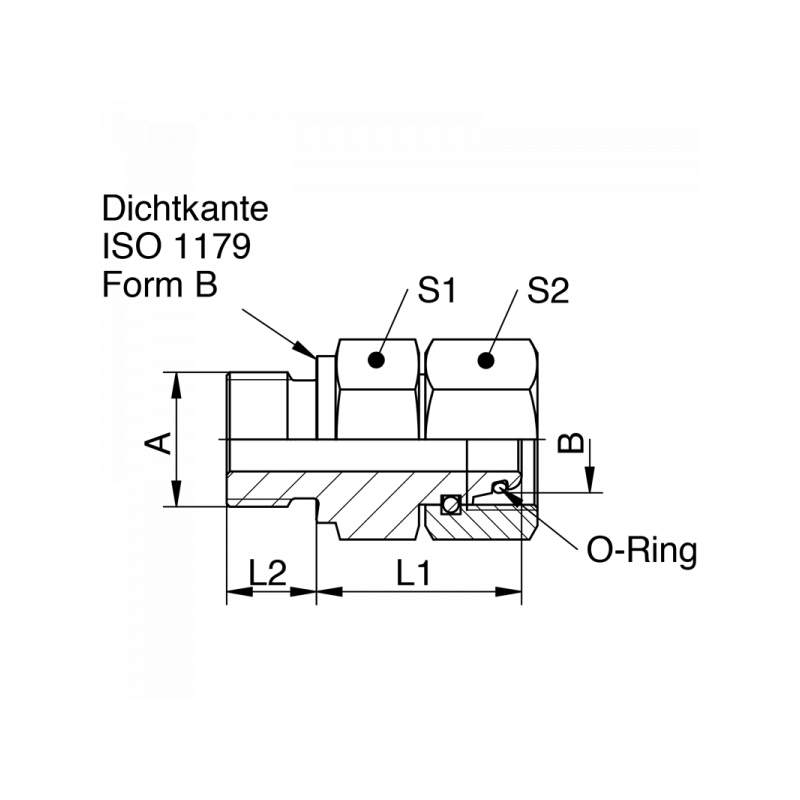 Einstellbare gerade Verschraubung mit Schaft, Einschraubgewinde BSPP mit Dichtkante Form B, leichte + schwere Reihe