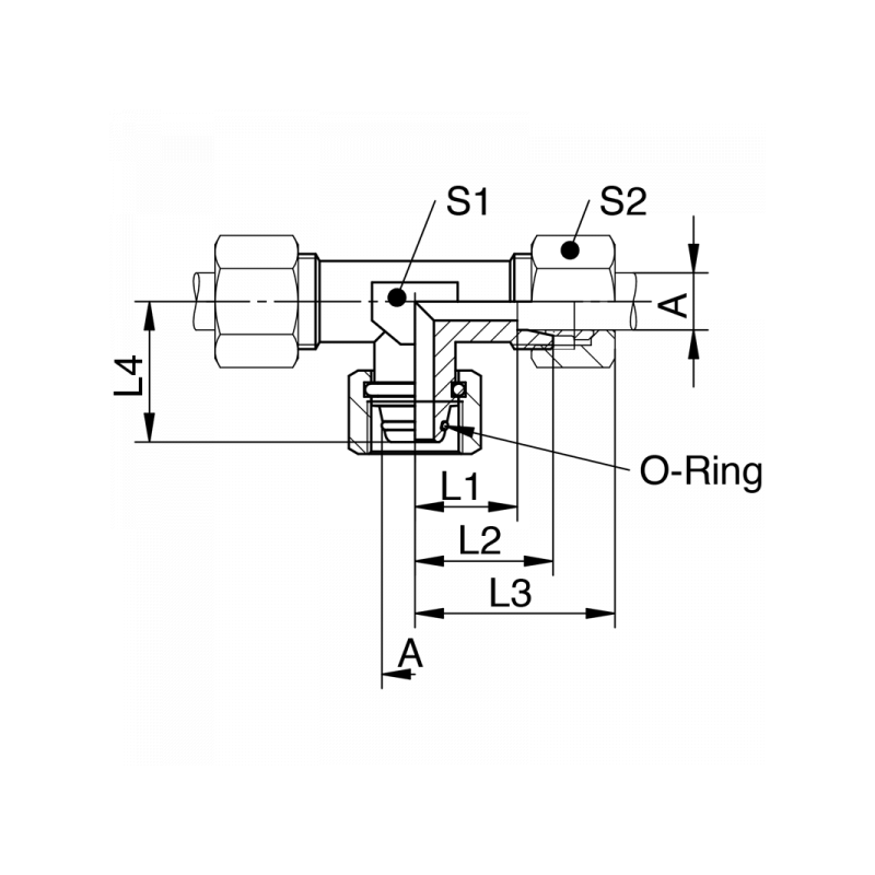 Einstellbare T-Verschraubung mit Dichtkopf und Viton O-Ring, leichte + schwere Reihe