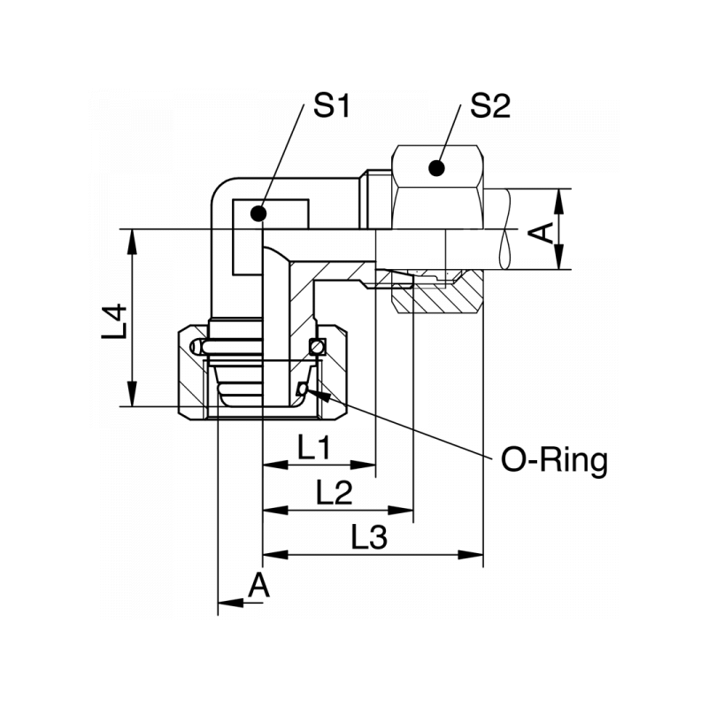 Einstellbare Winkelverschraubung mit Dichtkopf und Viton O-Ring, leichte + schwere Reihe