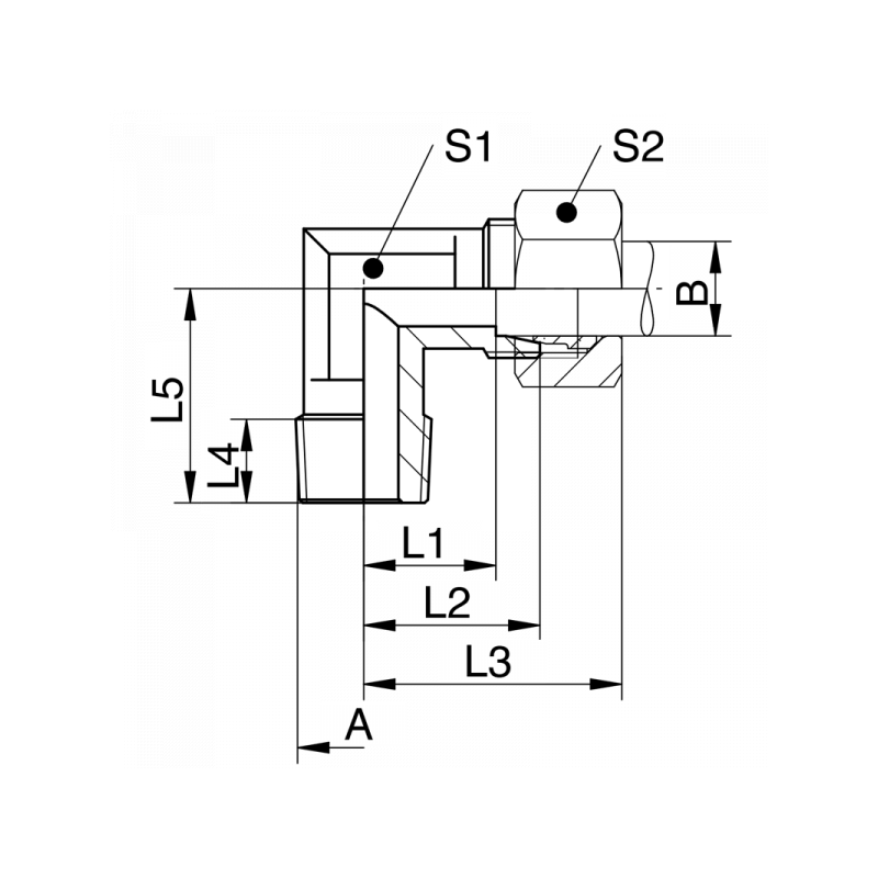 Winkel-Einschraubverschraubung, Einschraubgewinde metrisch kegelig, leichte + schwere Reihe